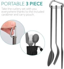 Navaris Campingbestek Van Titanium - Set Met Vork, Mes En Lepel - Bestekset Voor Onderweg En Op Reis - Inclusief Karabijnhaak En Bewaarzakje -Buiten Kamperen 1115x1200 1