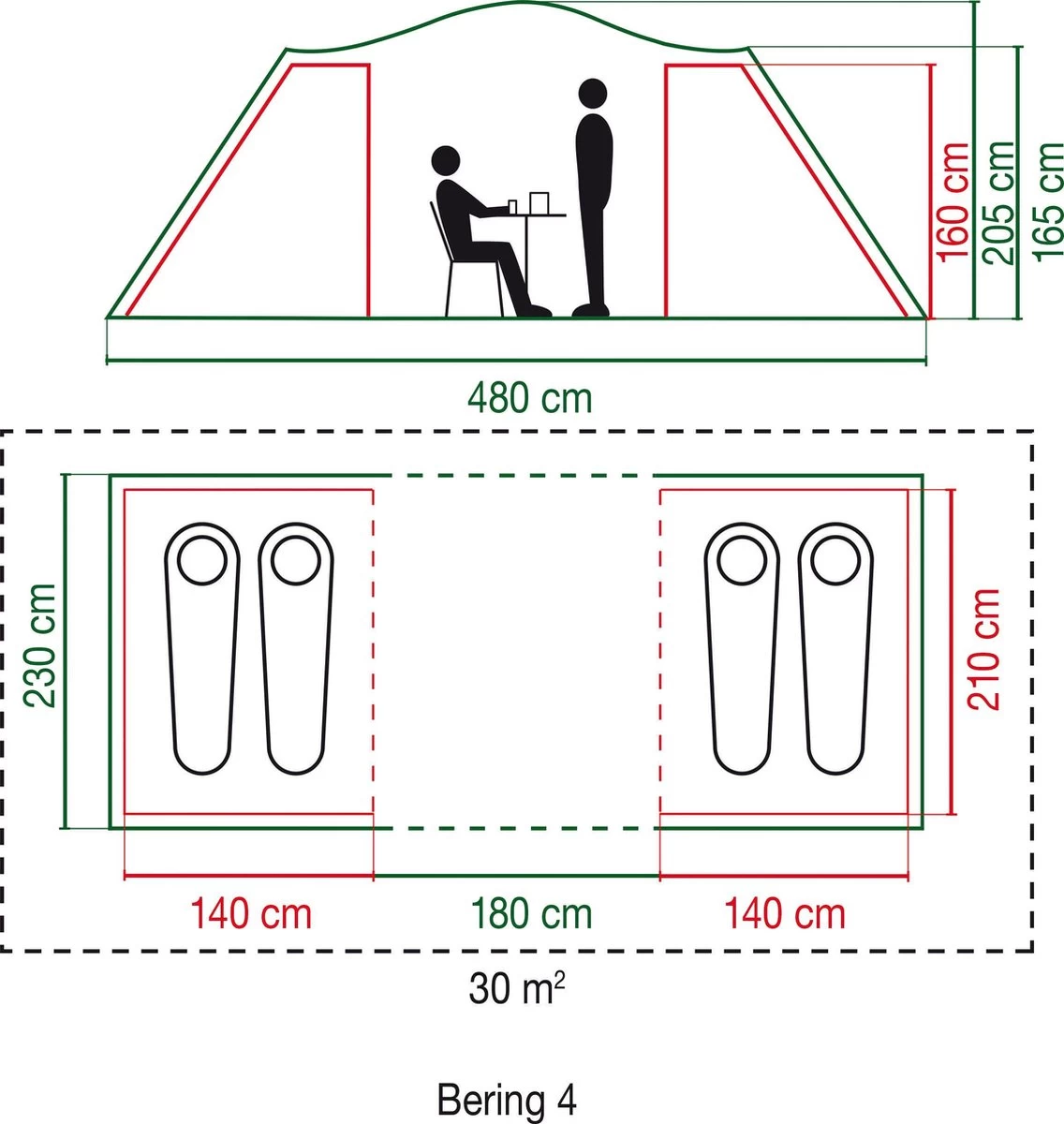 Coleman Bering 4 Vis-a-Vis Tent - Familietent - 4-Persoons - Groen 6 Coleman Bering 4 Vis-a-Vis Tent - Familietent - 4-Persoons - Groen - Afbeelding 6