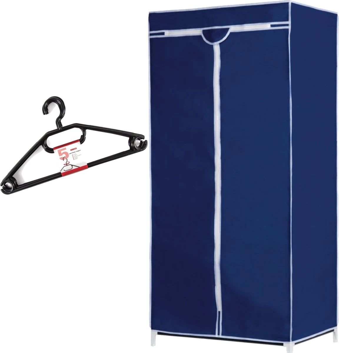 Merkloos Set Van Mobiele Opvouwbare Kledingkast Met Blauwe Hoes 160 Cm En 5x Plastic Kledinghangers Zwart 1 Merkloos Set Van Mobiele Opvouwbare Kledingkast Met Blauwe Hoes 160 Cm En 5x Plastic Kledinghangers Zwart