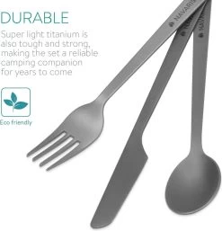 Navaris Campingbestek Van Titanium - Set Met Vork, Mes En Lepel - Bestekset Voor Onderweg En Op Reis - Inclusief Karabijnhaak En Bewaarzakje -Buiten Kamperen 1152x1200