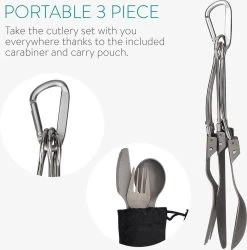 Navaris Campingbestek Van Titanium - Set Met Vork, Mes En Lepel - Inklapbaar - Bestekset Voor Onderweg - Inclusief Karabijnhaak En Bewaarzakje -Buiten Kamperen 1184x1200 1