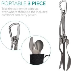 Navaris Campingbestek Van Titanium - Set Met Vork, Mes En Lepel - Inklapbaar - Bestekset Voor Onderweg - Inclusief Karabijnhaak En Bewaarzakje -Buiten Kamperen 1185x1200 1