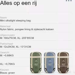 Naturehike® Slaapzak - Lichtgewicht - 205*85cm - Compact - Waterdicht - 3 Seizoenen Slaapzak Lente, Zomer & Herfst - Outdoor - Slaapzakken Volwassen & Kinderen -Buiten Kamperen 1190x1200