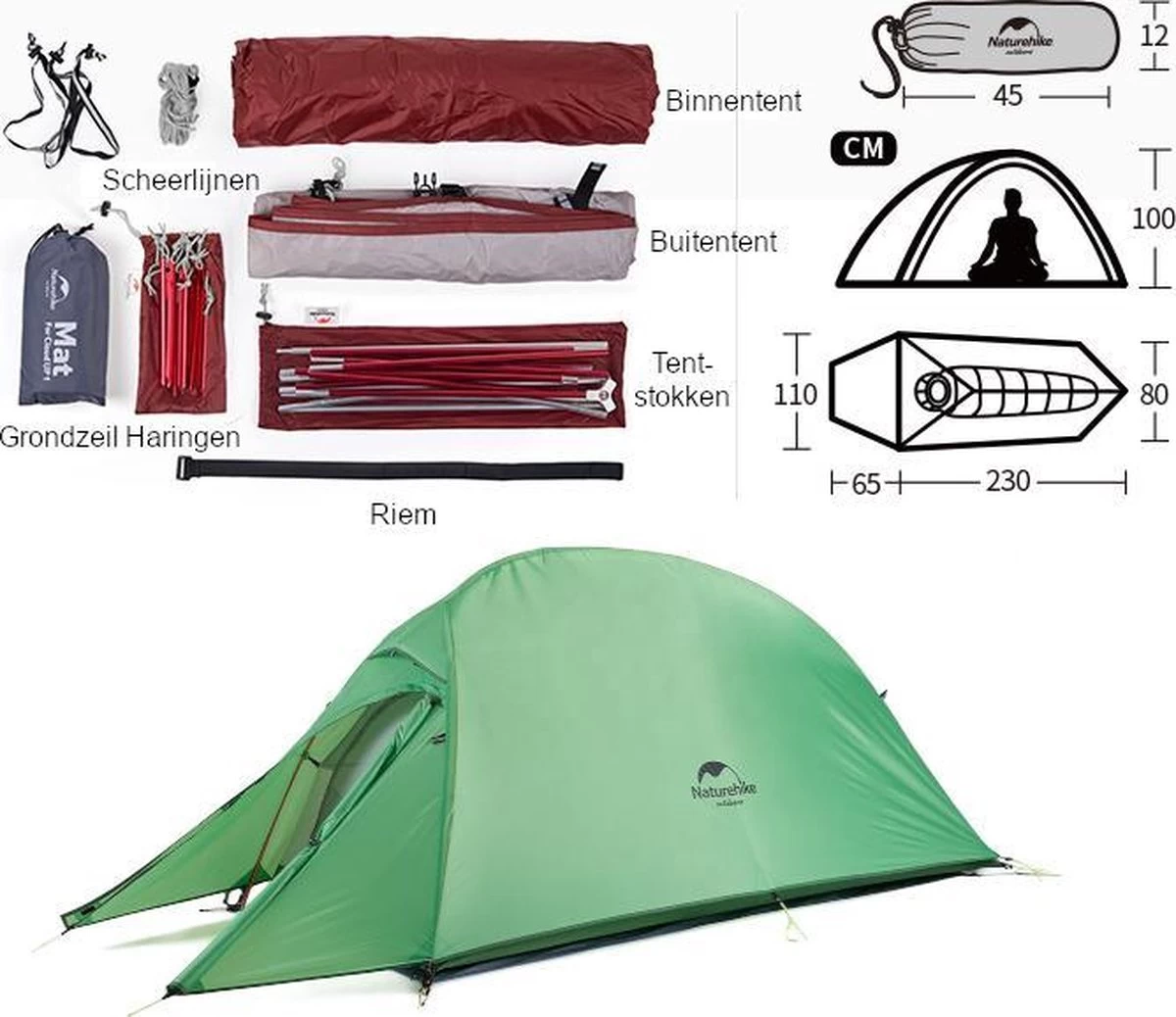 Cloud Up 1 Upgraded - Naturehike® - 1 Persoons Tent - Lichtgewicht Tent - Incl. Grondzeil - 210T 3000mm - Outdoor - Waterdicht - Hiking & Wandelen 7 Cloud Up 1 Upgraded - Naturehike® - 1 Persoons Tent - Lichtgewicht Tent - Incl. Grondzeil - 210T 3000mm - Outdoor - Waterdicht - Hiking & Wandelen - Afbeelding 7