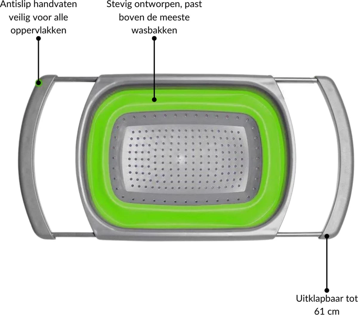 Buxibo - 3-Delige Keuken Vergiet Set Inklapbaar Groen/Grijs 19 Buxibo - 3-Delige Keuken Vergiet Set Inklapbaar Groen/Grijs - Afbeelding 19