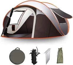 Fly Lab Luxe Pop Up Tent - Kampeer Tent - Grijs/Oranje - 4 Persoons -Buiten Kamperen 1200x1059