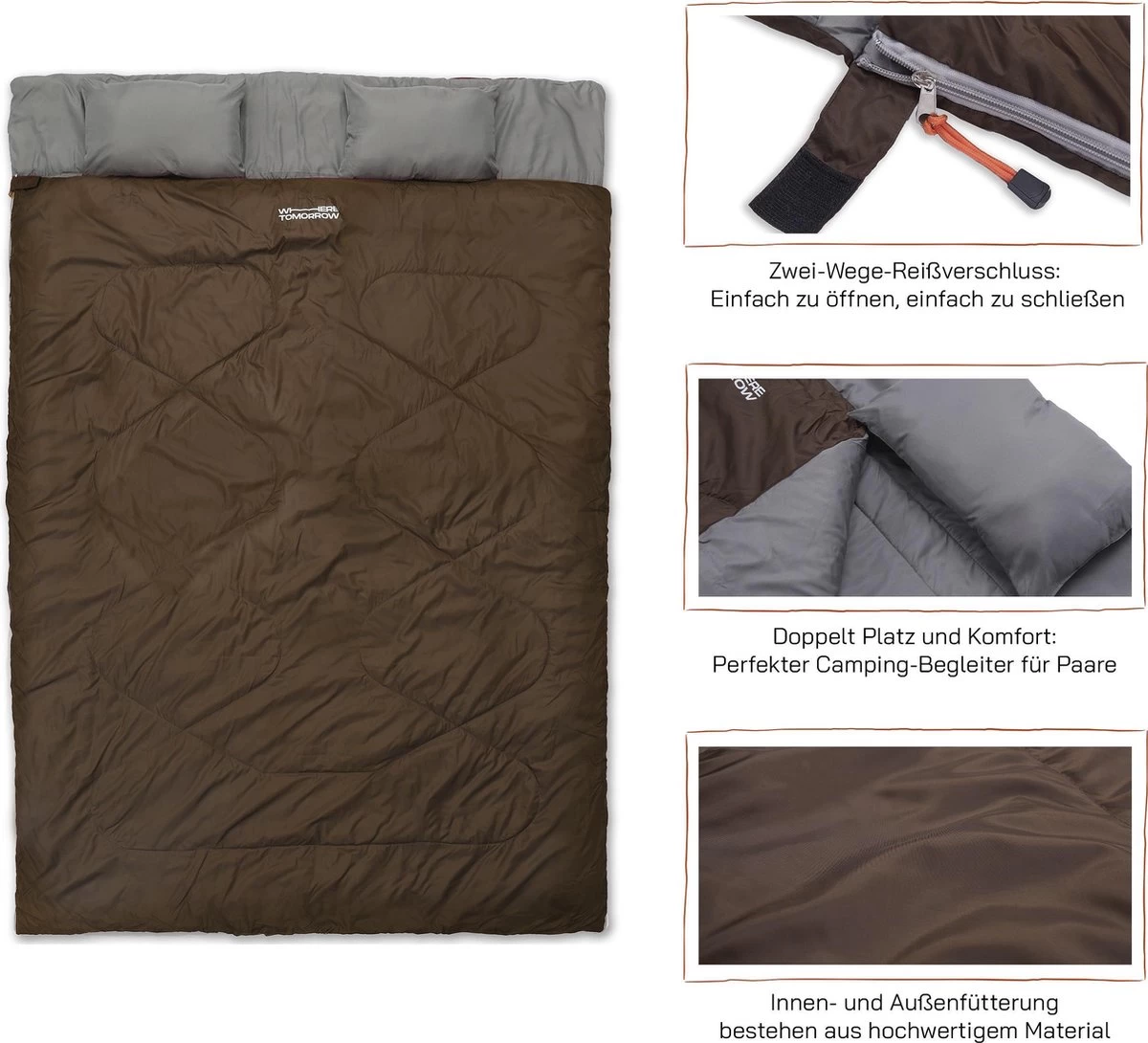 Where Tomorrow Double Slaapzak 220 X 150 Cm Diverse Kleuren - Bruin 3 Where Tomorrow Double Slaapzak 220 X 150 Cm Diverse Kleuren - Bruin - Afbeelding 3