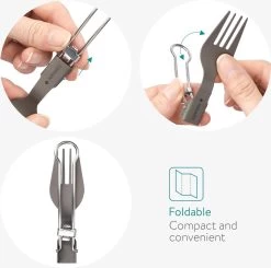 Navaris Campingbestek Van Titanium - Set Met Vork, Mes En Lepel - Inklapbaar - Bestekset Voor Onderweg - Inclusief Karabijnhaak En Bewaarzakje -Buiten Kamperen 1200x1188
