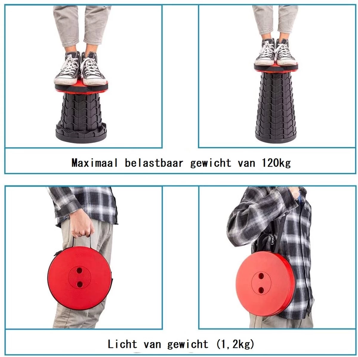 Kampeerkruk - Uitschuifbare Kruk - Rood/Zwart- Tot 120 Kg - Travel Stool - Opvouwbare Campingkruk - Inklapbaar Krukje - Telescopische Kruk - Camping - Outdoor 3 Kampeerkruk - Uitschuifbare Kruk - Rood/Zwart- Tot 120 Kg - Travel Stool - Opvouwbare Campingkruk - Inklapbaar Krukje - Telescopische Kruk - Camping - Outdoor - Afbeelding 3