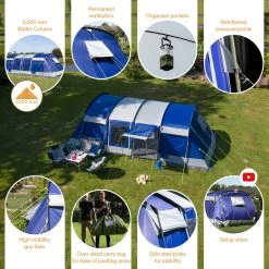 Skandika Montana 8 Sleeper Tent – Tunneltent – 8 Persoons Familietent - Campingtent – Sleeper Technology (2 Tot 4 Extra Donkere Slaapcabines) – Ingenaaide Tentvloer - Muggengaas – 700 X 310 X 200 Cm (LxBxH) – 5000mm Waterkolom – Kamperen – Blauw/wit 10 Skandika Montana 8 Sleeper Tent – Tunneltent – 8 Persoons Familietent - Campingtent – Sleeper Technology (2 Tot 4 Extra Donkere Slaapcabines) – Ingenaaide Tentvloer - Muggengaas – 700 X 310 X 200 Cm (LxBxH) – 5000mm Waterkolom – Kamperen – Blauw/wit -Buiten Kamperen 1200x1199