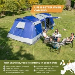 Skandika Montana 8 Tent – Tunneltenten – 8 Persoons Tent – Campingtent – 200 Cm Stahoogte – 2-4 Slaapcabines - Muggengaas – Familietent – 4 Ingangen – 700 X 310 X 200 Cm (L X B X H) - 5000 Mm Waterkolom – Outdoor, Camping – Kamperen – Blauw -Buiten Kamperen 1200x1200 109