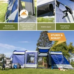 Skandika Montana 8 Tent – Tunneltenten – 8 Persoons Tent – Campingtent – 200 Cm Stahoogte – 2-4 Slaapcabines - Muggengaas – Familietent – 4 Ingangen – 700 X 310 X 200 Cm (L X B X H) - 5000 Mm Waterkolom – Outdoor, Camping – Kamperen – Blauw -Buiten Kamperen 1200x1200 111