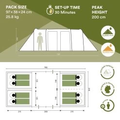 Skandika Montana 8 Tent – Tunneltenten – 8 Persoons Tent – Campingtent – 200 Cm Stahoogte – 2-4 Slaapcabines - Muggengaas – Familietent – 4 Ingangen – 700 X 310 X 200 Cm (L X B X H) - 5000 Mm Waterkolom – Outdoor, Camping – Kamperen – Blauw -Buiten Kamperen 1200x1200 112