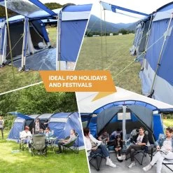 Skandika Montana 8 Tent – Tunneltenten – 8 Persoons Tent – Campingtent – 200 Cm Stahoogte – 2-4 Slaapcabines - Muggengaas – Familietent – 4 Ingangen – 700 X 310 X 200 Cm (L X B X H) - 5000 Mm Waterkolom – Outdoor, Camping – Kamperen – Blauw -Buiten Kamperen 1200x1200 113
