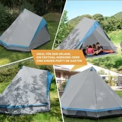 Skandika Tipii II Tent – Tipi-tenten – Teepee – 8 Persoons Campingtent – Muggengaas – 250 Cm Stahoogte – Uitneembare Tentvloer – 3000 Mm Waterkolom – Indische Tent, Partytent, Festivaltent – Outdoor, Camping, Tuin – Kamperen – Grijs/turquoise -Buiten Kamperen 1200x1200 25