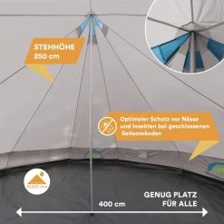 Skandika Tipii II Tent – Tipi-tenten – Teepee – 8 Persoons Campingtent – Muggengaas – 250 Cm Stahoogte – Uitneembare Tentvloer – 3000 Mm Waterkolom – Indische Tent, Partytent, Festivaltent – Outdoor, Camping, Tuin – Kamperen – Grijs/turquoise -Buiten Kamperen 1200x1200 26