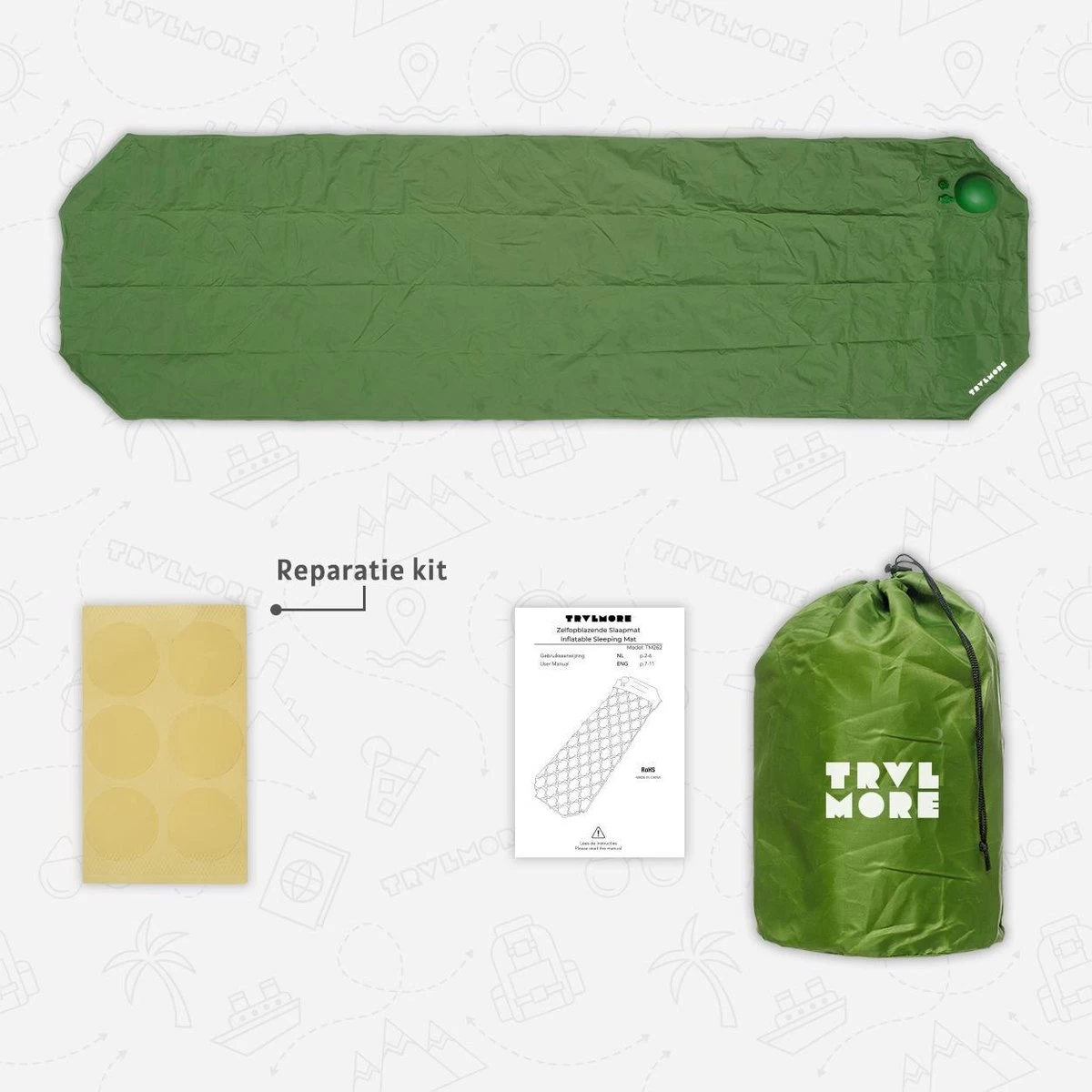 TRVLMORE Slaapmat - Zelfopblazend - 1 Persoons - Ingebouwde Pomp En Kussen - Groen 5 TRVLMORE Slaapmat - Zelfopblazend - 1 Persoons - Ingebouwde Pomp En Kussen - Groen - Afbeelding 5