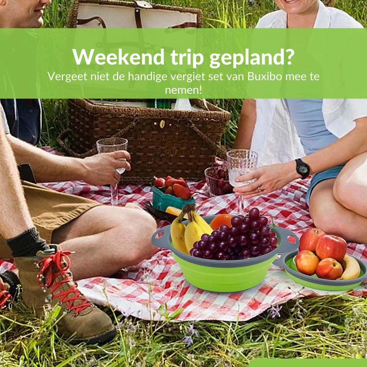 Buxibo - 3-Delige Keuken Vergiet Set Inklapbaar Groen/Grijs 12 Buxibo - 3-Delige Keuken Vergiet Set Inklapbaar Groen/Grijs - Afbeelding 12