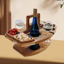 Merkloos Houten Outdoor Wijntafel Draagbare Houten Picknicktafel Mini Campingtafels Met Wijnglas Houder Voor Tuin Outdoor Camping Picknick Strand - Plataan Hout - Wijn -Buiten Kamperen 1200x1200 582