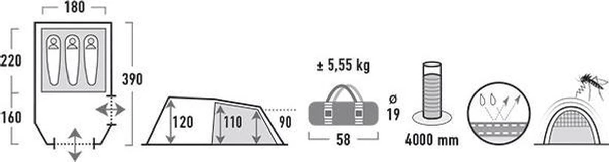 High Peak Atmos 3 Tunneltent - Donkergrijs - 3 Persoons 9 High Peak Atmos 3 Tunneltent - Donkergrijs - 3 Persoons - Afbeelding 9