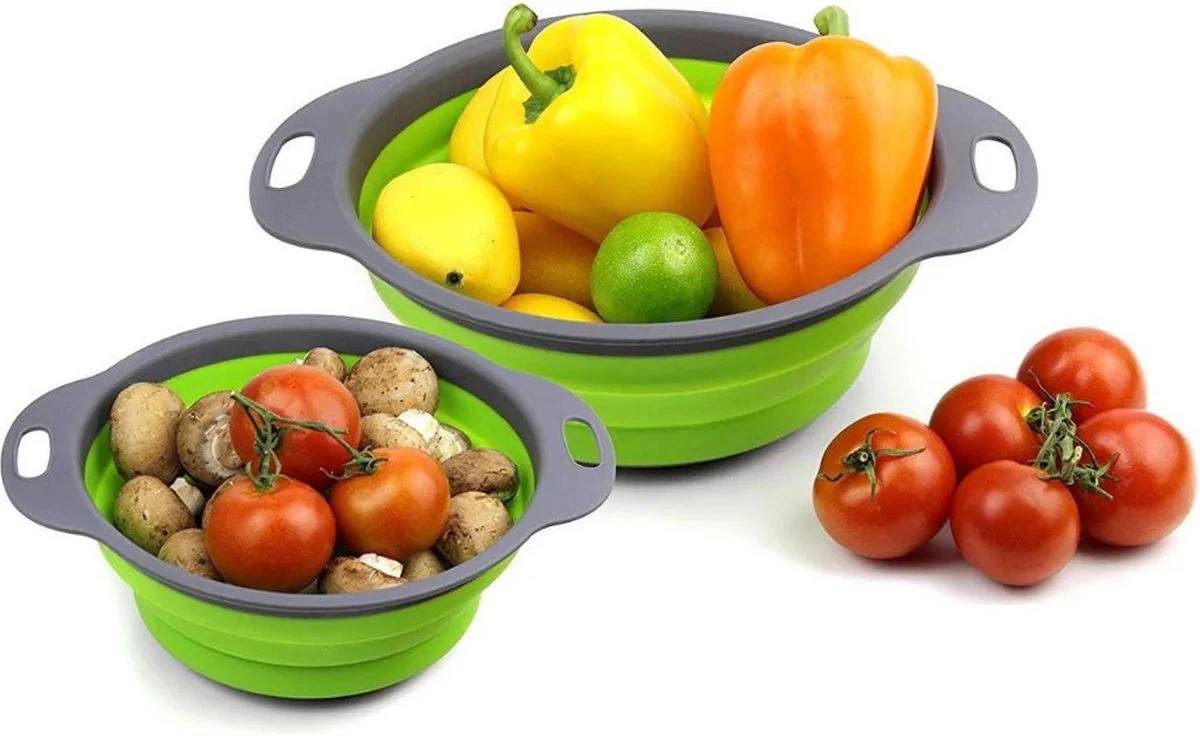 Buxibo - 3-Delige Keuken Vergiet Set Inklapbaar Groen/Grijs 17 Buxibo - 3-Delige Keuken Vergiet Set Inklapbaar Groen/Grijs - Afbeelding 17