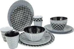 Bo-Camp Servies - Mix & Match - 16 Delig - Zwart/Wit