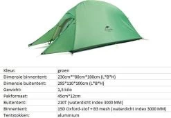Cloud Up 1 Upgraded - Naturehike® - 1 Persoons Tent - Lichtgewicht Tent - Incl. Grondzeil - 210T 3000mm - Outdoor - Waterdicht - Hiking & Wandelen 21 Cloud Up 1 Upgraded - Naturehike® - 1 Persoons Tent - Lichtgewicht Tent - Incl. Grondzeil - 210T 3000mm - Outdoor - Waterdicht - Hiking & Wandelen -Buiten Kamperen 1200x830