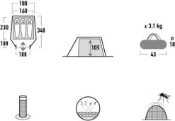 High Peak Lichtgewicht Tunneltent Kite 3 LW, Trekking Tent 3 Personen, 3,1 Kg, Aluminium Stokken, 3000 Mm Waterdicht, Extra Lang 230 Cm -Buiten Kamperen 1200x833