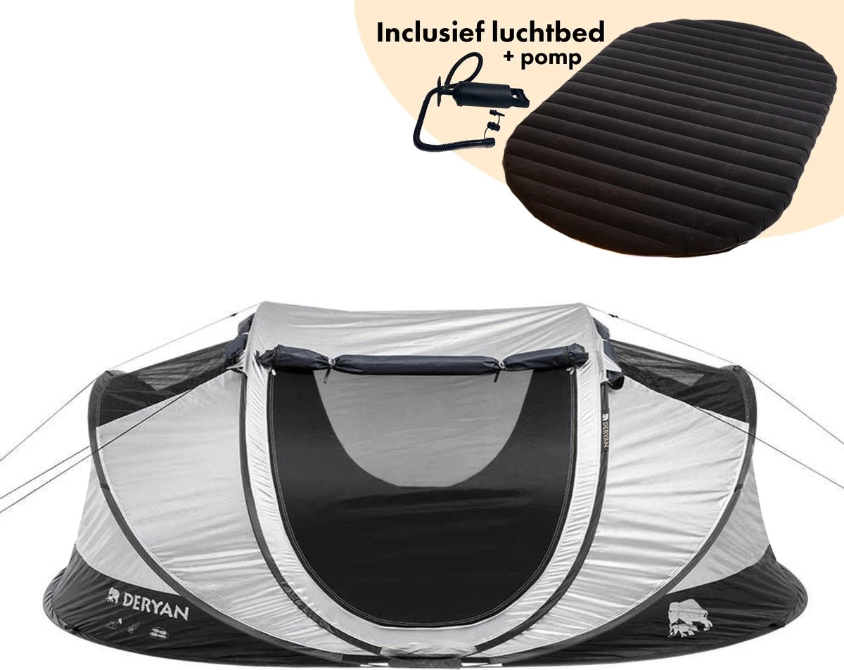 Deryan Cocoon Pop Up Tent - Luchtbed - Luchtpomp - 4 Persoons - Zilver 2 Deryan Cocoon Pop Up Tent - Luchtbed - Luchtpomp - 4 Persoons - Zilver - Afbeelding 2
